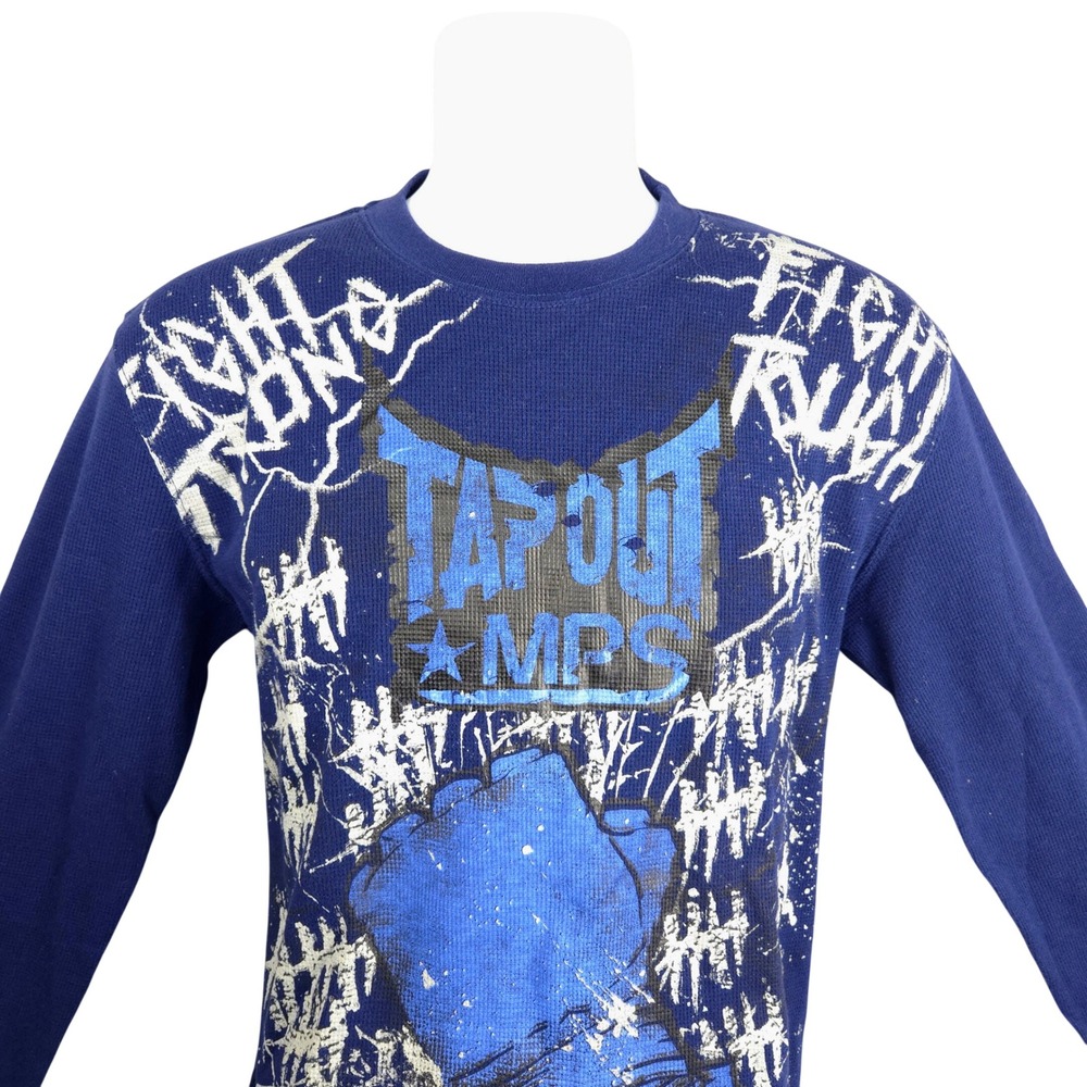 Tapoutβ MPS Boys Navy Blue Thermal Graphic Long Sleeve Shirt Fight Strong Large